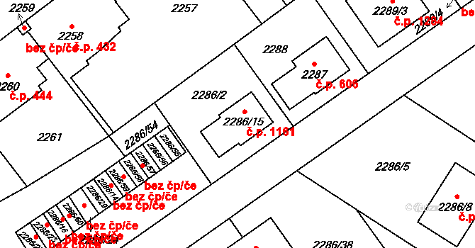 Radotín 1161, Praha na parcele st. 2286/15 v KÚ Radotín, Katastrální mapa