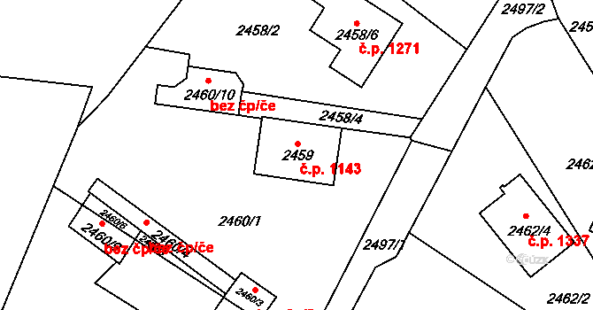 Zbraslav 1143, Praha na parcele st. 2459 v KÚ Zbraslav, Katastrální mapa