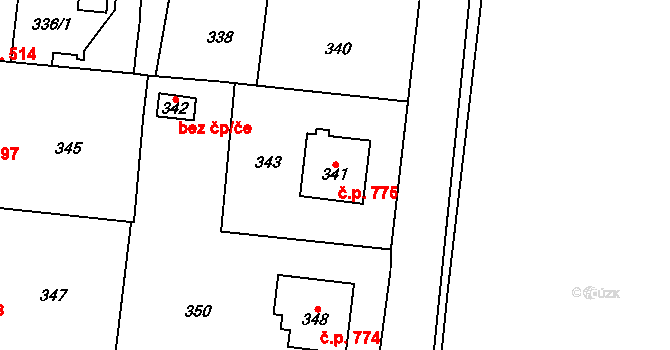 Ďáblice 775, Praha na parcele st. 341 v KÚ Ďáblice, Katastrální mapa