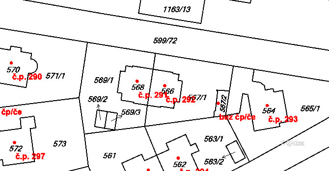 Prosek 292, Praha na parcele st. 566 v KÚ Prosek, Katastrální mapa