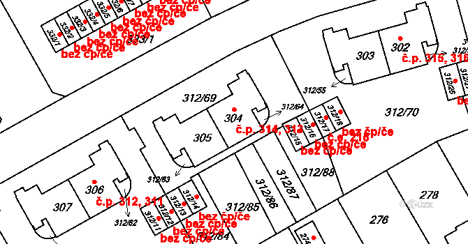 Letňany 313,314, Praha na parcele st. 304 v KÚ Letňany, Katastrální mapa