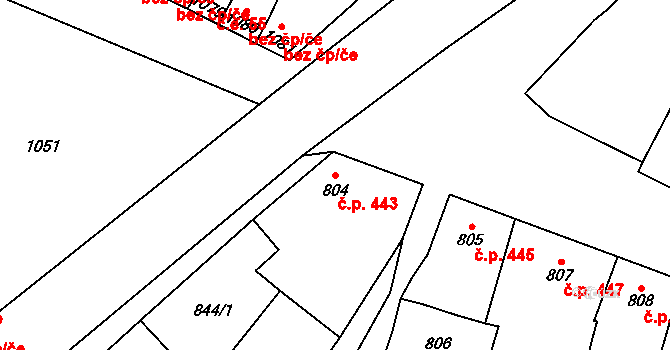 Mikulčice 443 na parcele st. 804 v KÚ Mikulčice, Katastrální mapa