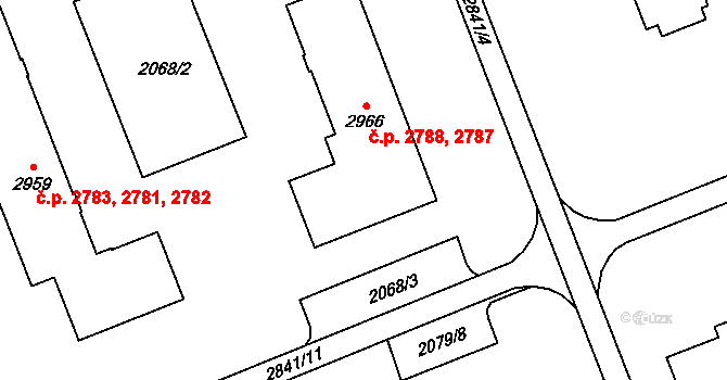 Hodonín 2787,2788 na parcele st. 2966 v KÚ Hodonín, Katastrální mapa