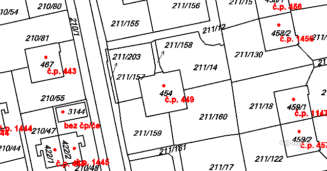 Sezimovo Ústí 449 na parcele st. 454 v KÚ Sezimovo Ústí, Katastrální mapa