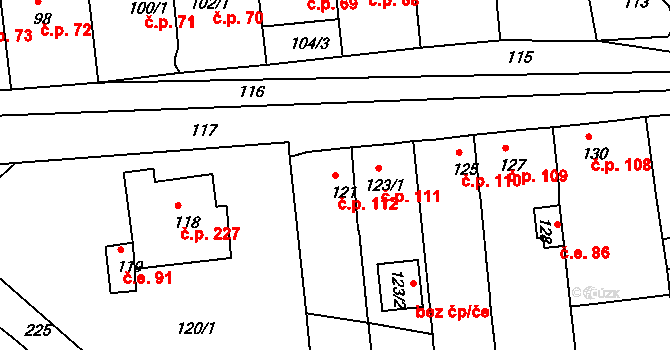Březenec 112, Jirkov na parcele st. 121 v KÚ Březenec, Katastrální mapa