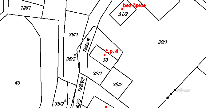 Jiříčkov 4, Světlá pod Ještědem na parcele st. 30 v KÚ Světlá pod Ještědem, Katastrální mapa