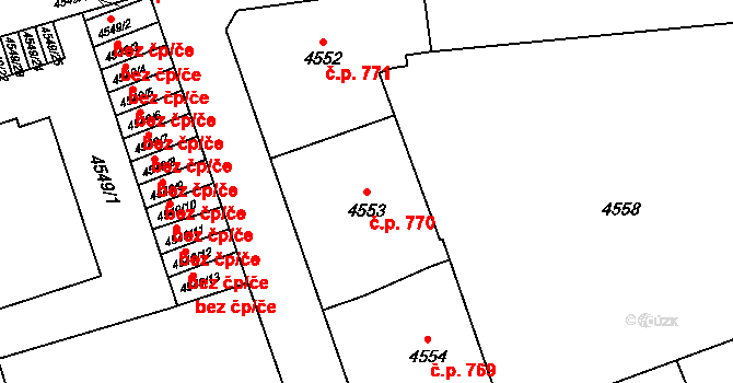 Liberec III-Jeřáb 770, Liberec na parcele st. 4553 v KÚ Liberec, Katastrální mapa
