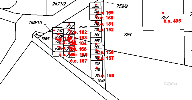 Střelice 157 na parcele st. 767 v KÚ Střelice u Brna, Katastrální mapa