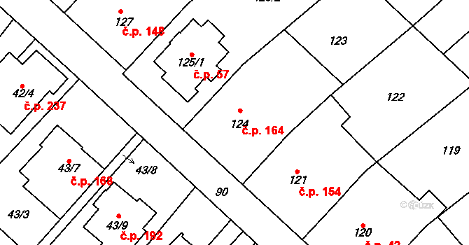 Ostrovačice 164 na parcele st. 124 v KÚ Ostrovačice, Katastrální mapa