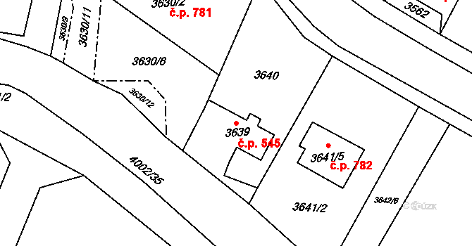 Fryštát 545, Karviná na parcele st. 3639 v KÚ Karviná-město, Katastrální mapa