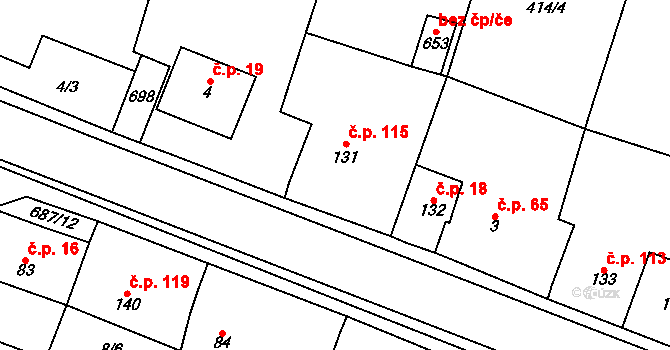 Plaňany 115 na parcele st. 131 v KÚ Plaňany, Katastrální mapa
