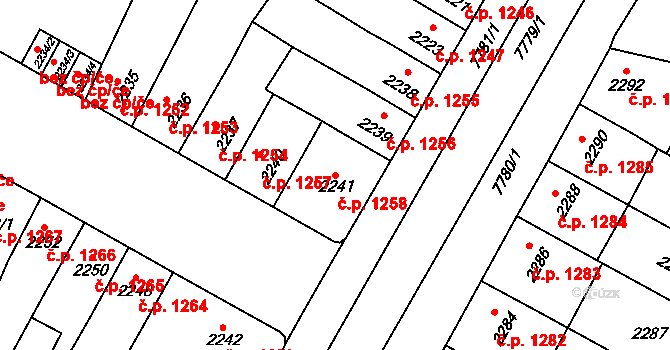 Prostějov 1258 na parcele st. 2241 v KÚ Prostějov, Katastrální mapa