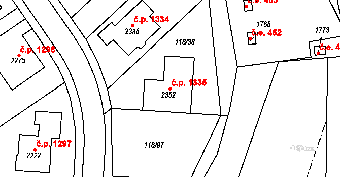 Uničov 1335 na parcele st. 2352 v KÚ Uničov, Katastrální mapa