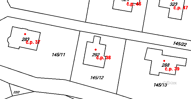 Chlístov 38 na parcele st. 292 v KÚ Chlístov u Benešova, Katastrální mapa