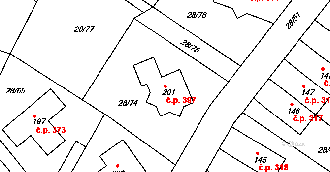 Příbram V-Zdaboř 397, Příbram na parcele st. 201 v KÚ Zdaboř, Katastrální mapa