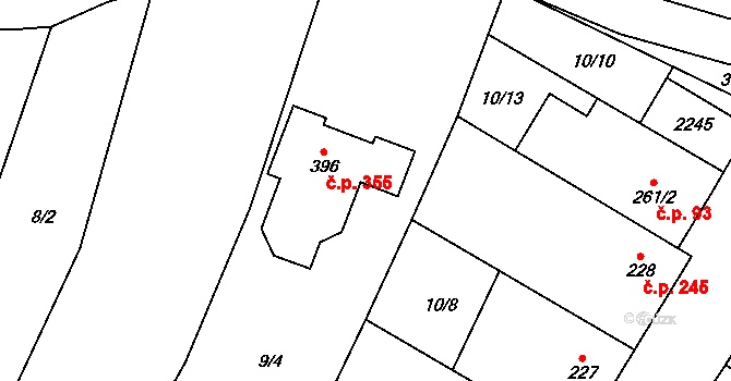 Louka 355 na parcele st. 396 v KÚ Louka u Ostrohu, Katastrální mapa