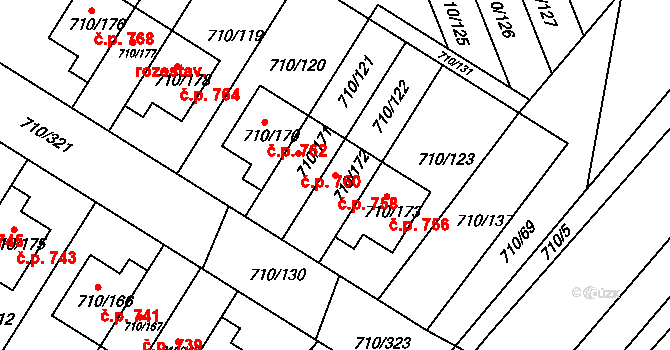 Poříčí 758, Boršov nad Vltavou na parcele st. 710/172 v KÚ Boršov nad Vltavou, Katastrální mapa