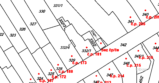Spořice 181 na parcele st. 332/1 v KÚ Spořice, Katastrální mapa