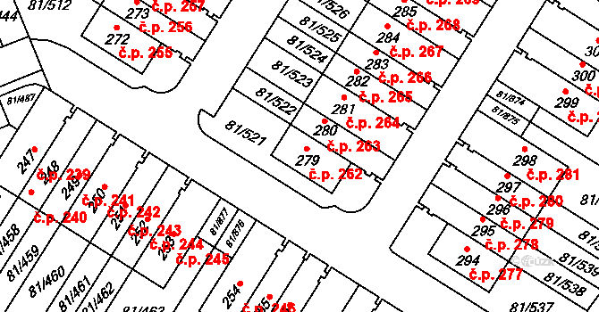Nupaky 262 na parcele st. 279 v KÚ Nupaky, Katastrální mapa