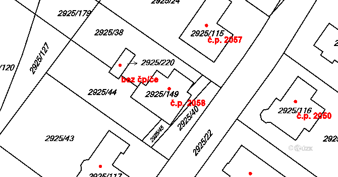 Pelhřimov 2058 na parcele st. 2925/149 v KÚ Pelhřimov, Katastrální mapa