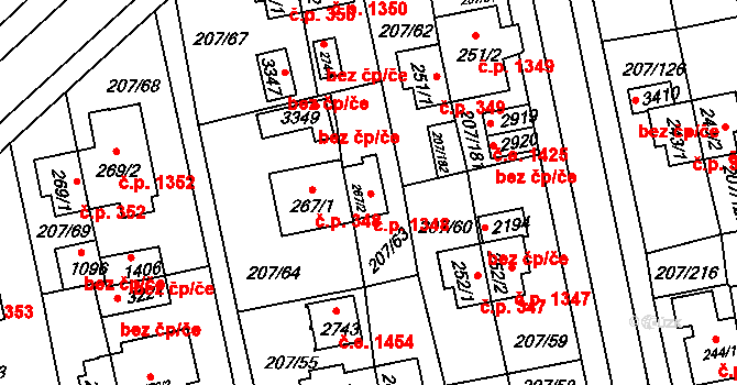 Sezimovo Ústí 1348 na parcele st. 267/2 v KÚ Sezimovo Ústí, Katastrální mapa