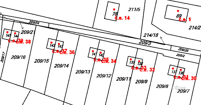 Rašovice 34, Týniště nad Orlicí na parcele st. 140 v KÚ Rašovice u Týniště nad Orlicí, Katastrální mapa