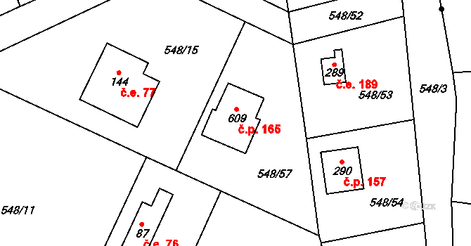 Vidovice 165, Kunice na parcele st. 609 v KÚ Dolní Lomnice u Kunic, Katastrální mapa
