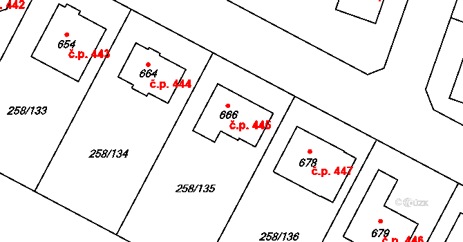 Dolní Bukovsko 445 na parcele st. 666 v KÚ Dolní Bukovsko, Katastrální mapa
