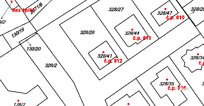 Šardice 812 na parcele st. 328/41 v KÚ Šardice, Katastrální mapa