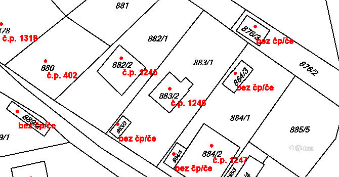 Bruntál 1246 na parcele st. 883/2 v KÚ Bruntál-město, Katastrální mapa