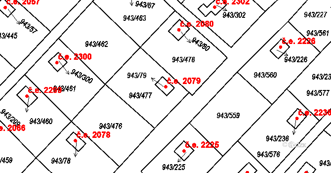 Velká Chuchle 2079, Praha na parcele st. 943/79 v KÚ Velká Chuchle, Katastrální mapa