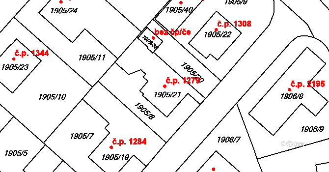 Velké Meziříčí 1279 na parcele st. 1905/21 v KÚ Velké Meziříčí, Katastrální mapa