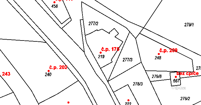 Plesná 175 na parcele st. 219 v KÚ Plesná, Katastrální mapa