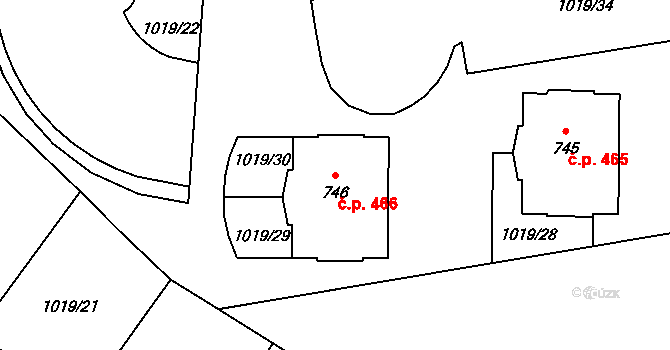 Kudlov 466, Zlín na parcele st. 746 v KÚ Kudlov, Katastrální mapa