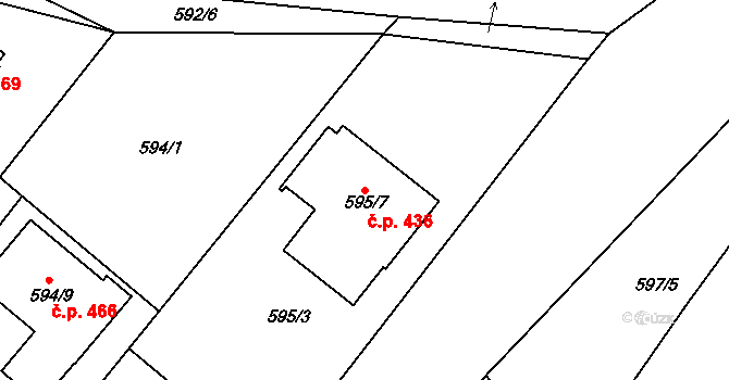 Chotíkov 436 na parcele st. 595/7 v KÚ Chotíkov, Katastrální mapa