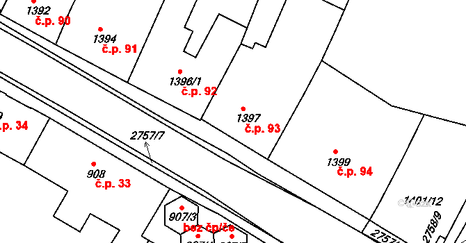 Bučovice 93 na parcele st. 1397 v KÚ Bučovice, Katastrální mapa