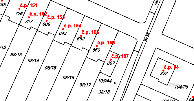 Horoušany 156 na parcele st. 660 v KÚ Horoušany, Katastrální mapa