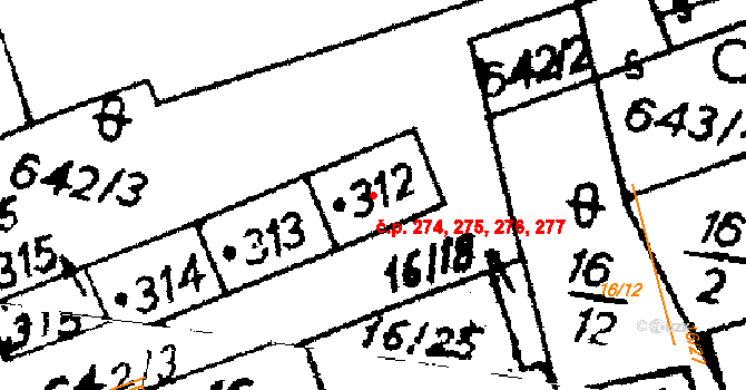 Hrochův Týnec 274,275,276,277 na parcele st. 312 v KÚ Hrochův Týnec, Katastrální mapa