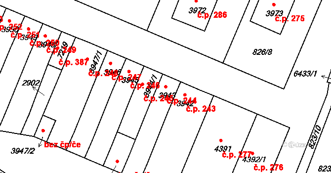 Václavské Předměstí 244, Písek na parcele st. 3943 v KÚ Písek, Katastrální mapa