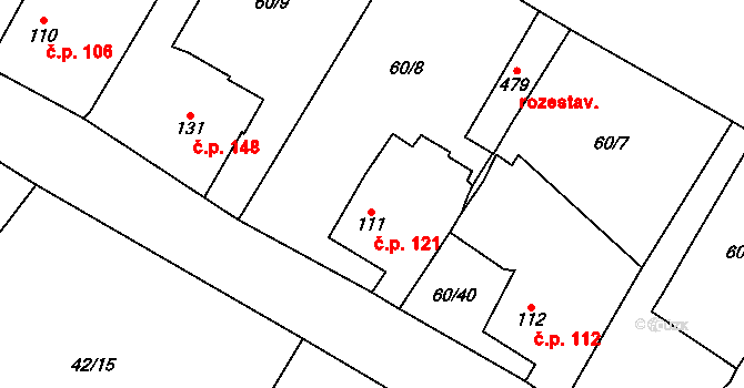 Blatnice 121 na parcele st. 111 v KÚ Blatnice u Nýřan, Katastrální mapa
