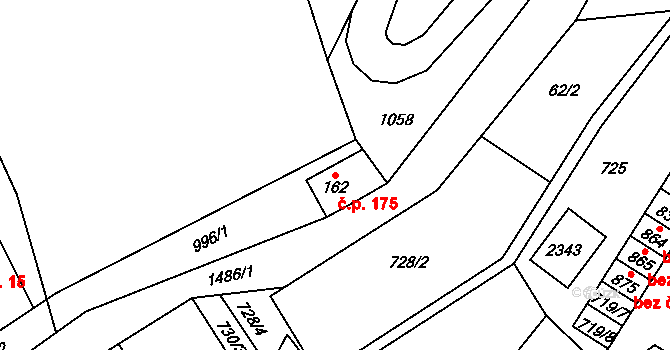Hanušovice 175 na parcele st. 162 v KÚ Hanušovice, Katastrální mapa