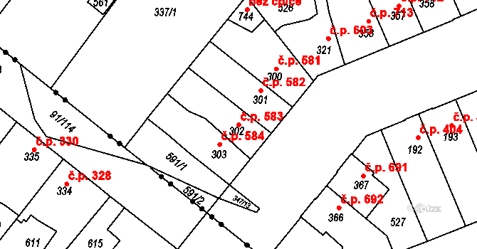 Kralupy nad Vltavou 583 na parcele st. 302 v KÚ Lobeč, Katastrální mapa