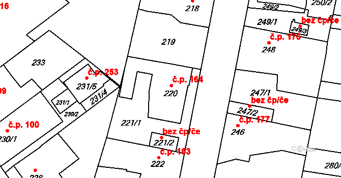 Jinočany 164 na parcele st. 220 v KÚ Jinočany, Katastrální mapa