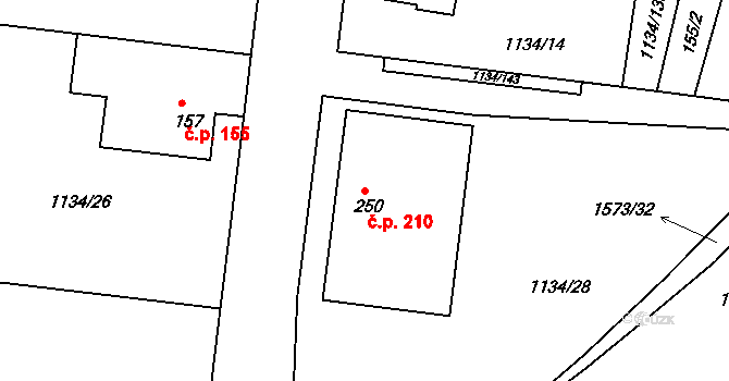 Opařany 210 na parcele st. 250 v KÚ Opařany, Katastrální mapa