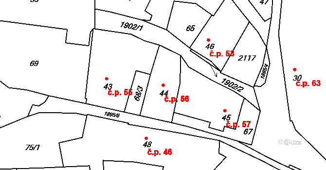 Tlumačov 56 na parcele st. 44 v KÚ Tlumačov u Domažlic, Katastrální mapa
