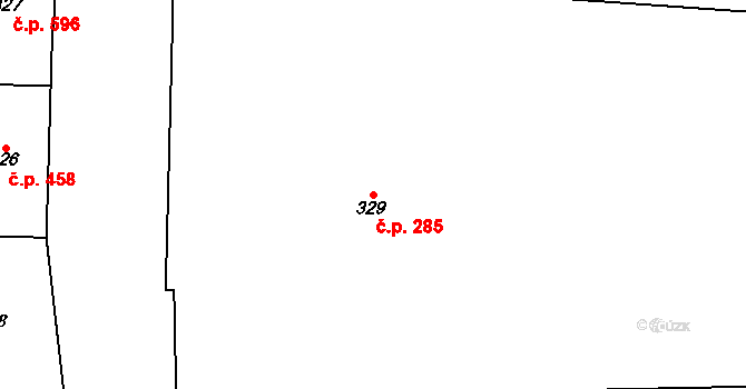 Hronov 285 na parcele st. 329 v KÚ Hronov, Katastrální mapa