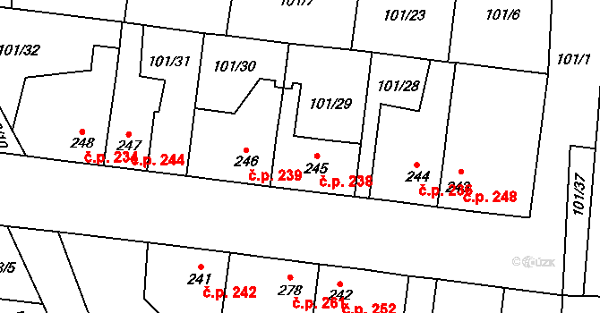 Rosice 238, Pardubice na parcele st. 245 v KÚ Rosice nad Labem, Katastrální mapa