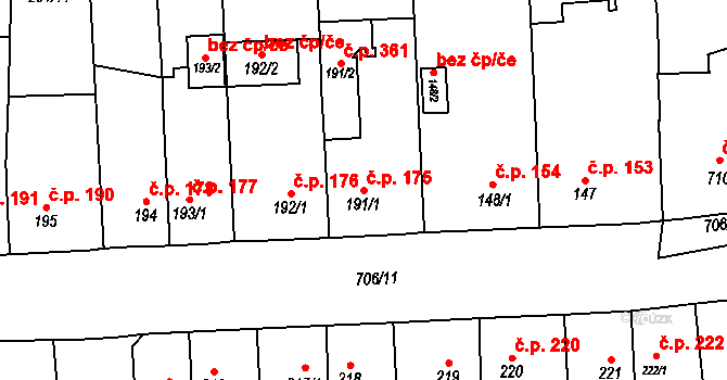 Svítkov 175, Pardubice na parcele st. 191/1 v KÚ Svítkov, Katastrální mapa
