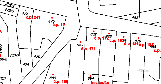 Velké Opatovice 171 na parcele st. 883 v KÚ Velké Opatovice, Katastrální mapa