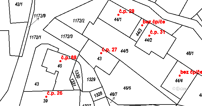 Chromeč 27 na parcele st. 43 v KÚ Chromeč, Katastrální mapa